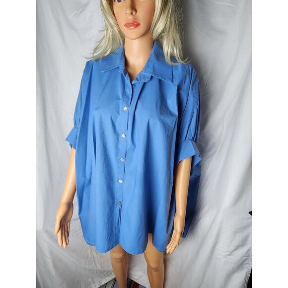 Y2K,smocked, top, dolman cuffed sleeves, collard, button up, 100% cotton, size3X - Picture 2 of 16
